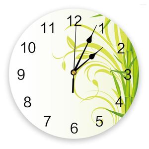 Wanduhren Green Art Bamboo White Round Clock Creative Home Decor Living Room Quartz Needle Hanging Watch