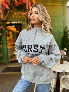 Kadın Hoodies Sweatshirts Vintage Crewneck Polar Grafik Sweatshirt Kadın Pamuk Gri Yarım Zip Hoodies Steet Giyim Kadınlar İçin Büyük Boyutlu Sweatshirt J23110