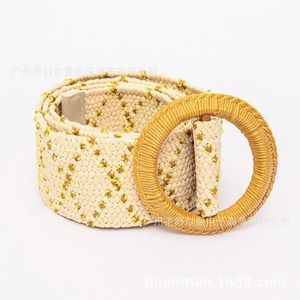 Belts Braided Wide Ladies Belt For Dress Round Wooden Buckle Rope Women Fake Straw Female Waist BeltsBelts