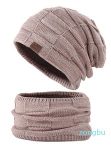 Inverno quente gorro chapéu cachecol pescoço mais quente conjunto de malha crânio boné para homens mulheres com lã grossa forrado