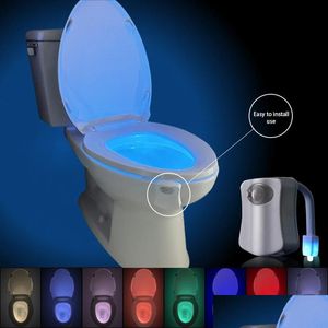 Altre forniture per servizi igienici da bagno Sensore di movimento Sedile Luce notturna 8 colori Retroilluminazione impermeabile per WC Ciotola Led Dhcgw