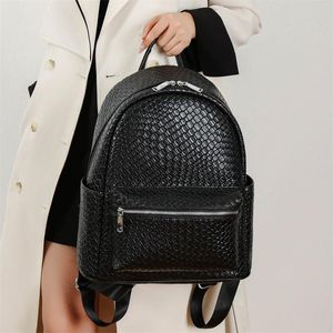 Damen Umhängetasche 3 Farben College-Stil einfarbig Joker Studentenrucksäcke Straßenmode Leder Freizeitreiserucksack einfache gewebte Modehandtasche 10036#