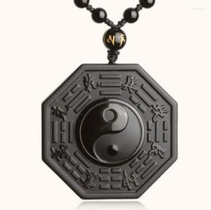 Anhänger Halsketten Drop Black Obsidian Halskette Chinese BAGUA Herrenschmuck Damen