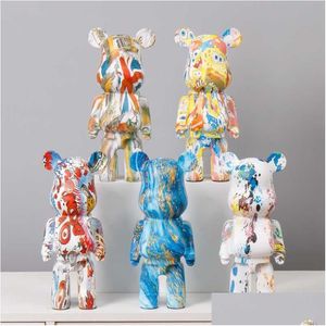 Novelty Games 27Cm Resin Bearbricklys 400% Statue Violence Bear Scpture Figure Ornaments Desk Decoration Bookshelf Living Room Home Dhexj