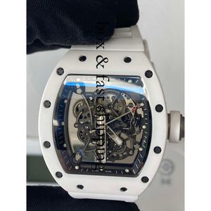 rm55 SUPERCLONE Schwungraduhr Richa Milles Armbanduhr Rm055 weiße Keramik automatische mechanische transparente Kohlefaseruhr Montres de Luxe