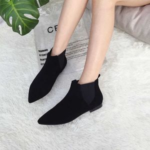 Stiefel Flache Flockschuhe kurze Söckchen Stiefel schmale spitze Zehenpartie aus Stretchstoff zum Hineinschlüpfen faule Chelsea-Booties Damen Plüsch/einzelne Espadrilles AA230406