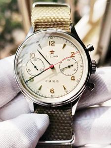Armbanduhren 1963 Herrenuhr Mechanischer Saphirspiegel Military Flight Chronograph Retro Personality 5-Pin Timing Tough Guy Clock