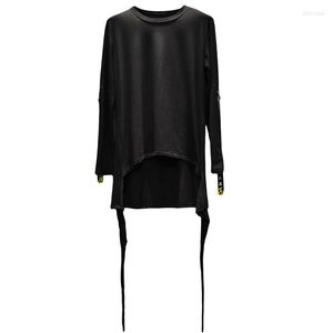 Męskie koszule T Hip Hop Shirt Men Long Rleeve Extended Stage Tops Slim Fit Black Kolor Korean Cool