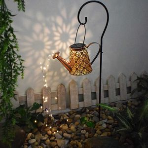 Lawn Lamps Solar LED Watering Can Lights Waterproof Outdoor Garden Retro Metal Hollow Out Lamp Home Table Patio Lawn Yard Art Decoration P230406