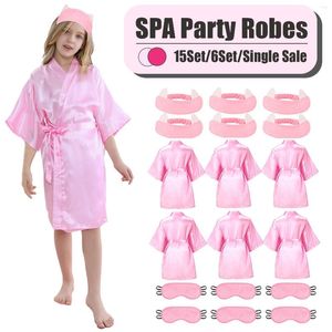 Parti Favorisi 15/6Set Spa Robes Kızlar için Doğum Günü Kadrosu Çocuk Saten Kimono Robe Flower Girl Bathrobe Diy Boşluklar Kafa Bandı