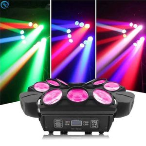 Ruchowe światła głowicy Wysokiej jakości 9 Oczy RGBW 4in1 LED Mini Belka Obrót Pająk Pająk Ruchowy światło głowicy Kontrola DMX dla DJ Disco Party Night Club Bat Q231107