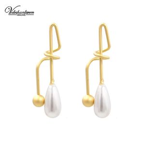 Stud Earrings Vodeshanliwen Fashion Gold Metal Big For Women Bohemian Statement Simulated Pearl Charm Jewelry