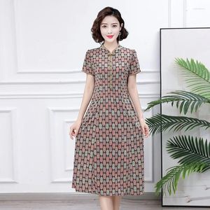 Party Dresses Short Sleeve Vintage Print Summer Long For Women Chinese Collar Casual Holiday Ladies Dress Elegant Clothes