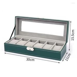 Watch Boxes Window Green Leather 6/10/12 Box Case Professional Holder Organizer For Clock Watches Jewelry Travel Display