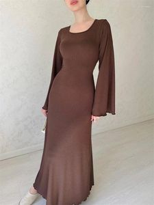 Casual Dresses Tossy Black Ribbed Fashion Maxi Dress for Women Loose Slim High midja Elegant långärmad fest Kvinnlig höst