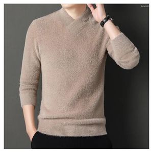 Men's Sweaters Latest Personality V-neck Premium Mink Wool Thickened Warm Jumper Winter All-in-one Fleece Slim-fit Sweater Bottoms