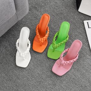 Slippers Sandals 2023 Сплошные цветные классические оборки простые модные шнурки летние высокие каблуки 35-43