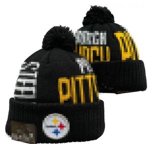 Män stickad manschetterad pom pittsburgh mössor grop bobble hattar sport stickad hatt randig sidelinje ull varma baseball mössa för kvinnor a20