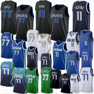 77 Luka Doncic Kyrie Irving Camisa de basquete Azul Preto Edição Jersey Camisa 2024