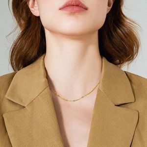 Chains Flat Long Cross 2MM Chain Choker Necklaces For Women Gold Color Stainless Steel Geometric Links Chic Collar Gift Jewelry To Her