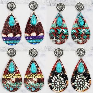 Boucles D'oreilles Cactus Turquoise Charmes En Cuir Goutte Cadeau Pour Cowgirl En Alliage De Zinc Goujons Style Bohème 2023 Western Bijoux En Gros