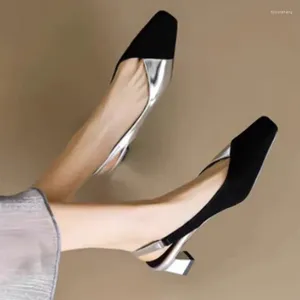 ارتداء أحذية منتصف الكعب نساء صندل Square Toe Fashion Slingback Slippers Summer 2023 Party Sexy Pumps Buckle