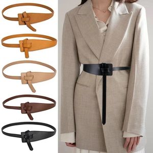 Cintos femininos cintura larga cinto decorativo imitação de couro atado coreano blusão casaco fivela macio pu vestido cintura