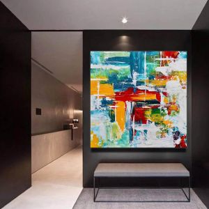 Pintura a óleo abstrata sobre tela, arte de parede pintada à mão, arte grande de petróleo espesso para escritório, imagem contemporânea para sala de estar