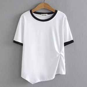 Women's T-Shirt 100KG Plus Size Women's T-shirt Fashion Design Hem Irregular Top Casual Short Sleeve Contrast Color Curve Tee 230407