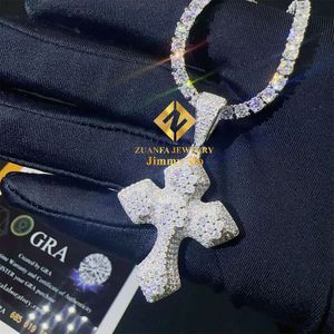 Stock Iced Out Moissanite Jewellery Hip Hop Pendant 925 Silver White Gold vvs VVS1 Moissanite Diamond Cross Pendant Necklace