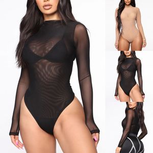 Women's Jumpsuits Rompers Lenceria Women's Mesh Teddy Tights Transparent Underwear Long Sleeve Tights Underwear Nightwear 230407