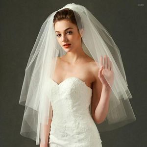 Brudslöjor mode bröllop slöja enkel tyll vit elfenben två lager brudtillbehör 75 cm korta kvinnor med kam