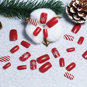 False Nails Snow Snowflakes Fake Nail Detachable Full Cover Wearable Manicure Stripe Christmas