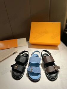 Bom Dia Flat Comfort Mule 2023 SS Limited Edition Designger Sandaler Blue Denim Monograms Canvas Leather Sandals for Women Buckle Strap