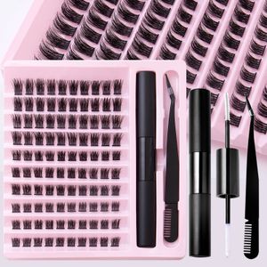 100 Clusters Natural Thick Segmented Eyelashes Extensions with Adhesive + Tweezer Handmade Reusable Soft Grafted Lashes Lightweight Individual Eyelashes