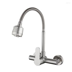 Kitchen Faucets Wall Mounted Faucet Stream Sprayer Sink 360 Degree Swivel Flexible Hose Double Holes Cold And Water Mixer Tap