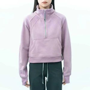 Roupas de Yoga LU-99 Mulheres Fitness Hoodies Runing Jaqueta Senhoras Esporte Meio Zíper Moletom Grosso Solto Estilo Curto Casaco com Lã 122