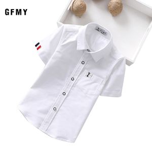 Kids Shirts GFMY Summer Selling Children's Shirts Casual Pure Cotton Solid Blue Short Sleeve Boys' Shirts 2-14 Years 230406