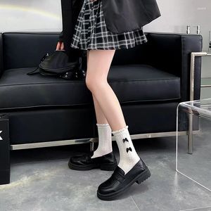 Women Socks Lolita Style Sweet Girls Cute JK Japanese Bowknot Kawaii Ruffle Students Solid Color Black White