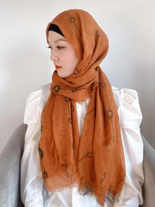 Ethnische Kleidung Bubble Cotton Crinkle Plain Hijabs Muslimische Frauen Glitzer Shinny Shimmer Schal Punkte Golden Bedruckte Schals Wrap