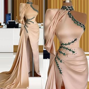 Mermaid Plus Size Mother of The Bride Dress One Shoulder Halter Beaded Sequined Rehinestone Sweep Train Party Evening Gowns Side Split Prom Gowns
