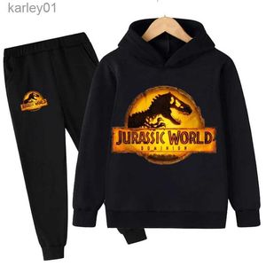 Kids Shirts Children Dinosaur Hoodies Pants Set Boys Girls Jurassic World Dominion Sweatshirts Hooded Kids Fashion Pullovers Clothes Suit YQ231107