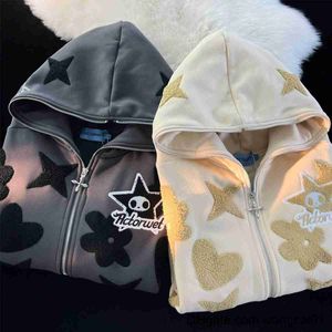 Kvinnors hoodies tröjor hotzip up hoodie kvinnor 2023 y2k kawaii harajuku kläder full gotisk webbtröja hip hop grunge överdimensionerade jacka tops 0407h23