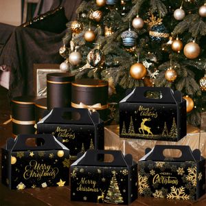 Weihnachtsdekorationen Schwarzgold Partybevorzugungsboxen Geschenk mit Griffen Weihnachtsthema Papier Goodie Candy Treat Bags für Feiertagsbedarf Dro Otf0N