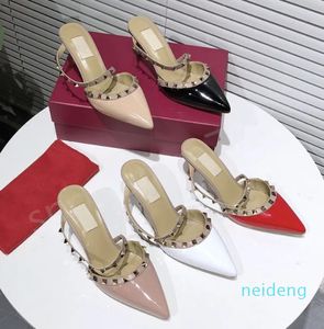 Com caixa senhoras vestido sapatos bezerro patente couro studs bombas de salto alto designer salto alto mulheres luxo sexy stiletto tênis slingback mulheres sandálias