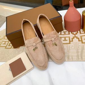 Top Loropianas Luxus-Designer-Schuhe Sommer-Charms Verzierter Walk Suede Loafer Paar Echtes Herren-Damen-Leder Lässige Slip-on-Flats für Männer und Frauen flach