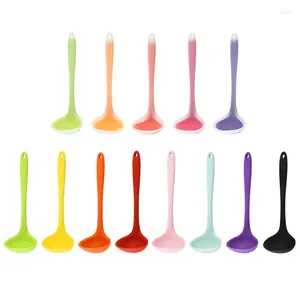 Spoons Silicone Ladle Soup Spoon Non-stick Curved Handle Unbreakable Round Scoop For Dinner Creative Kitchen Utensils Tableware