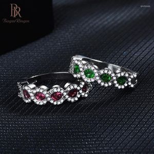 Cluster Rings Bague Ringen Trendy Female Silver 925 Smycken med ädelstenar för kvinnor Round Ruby Emerald Wavy Jubileumsgåva Partihandel