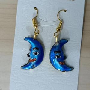 Enamel Blue Crescent Moon Charms Earrings Wholesale Traditional Handmade Chinese Cloisonne Accessories Women Fashion Beautiful Simple Earrings 10 pairs/