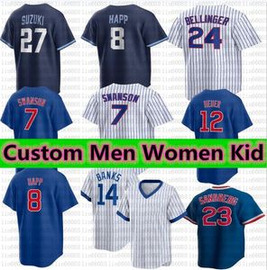 7 Dansby Swanson Beyzbol Formaları Seiya Suzuki Cody Bellinger Marcus Stroman Ian Happ Trey Mancini Kyle Hendricks Nico Hoerner Wisdom Hosmer Gomes Banks Forması